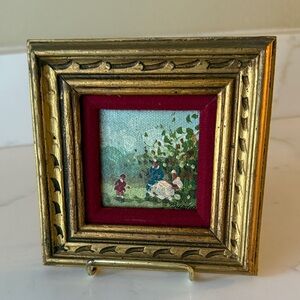 Vintage Miniature Painting in Frame with Easel